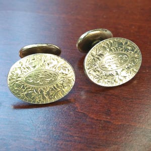 Antique Gold Cufflinks, W.G.C. 1900&#39;s Edwardian Era, 12k Gold Front Hand, Engraved Formal Suit Accessories, Wedding Groom Tuxedo Button Gift