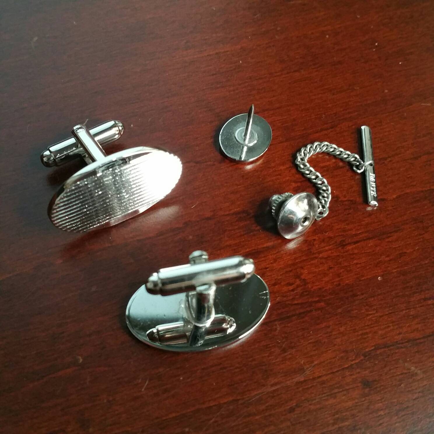 Vintage Cufflinks & Tie Pin 3 Piece Set, 1960's Suit Accessories