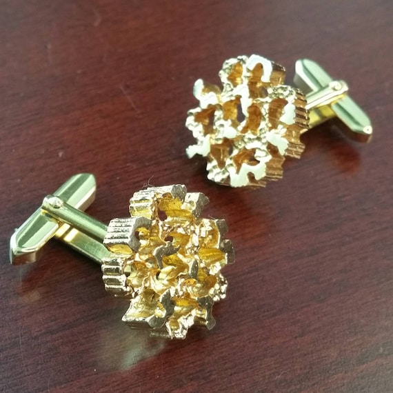 Vintage Gold Nugget Cufflinks, 1960's Designer Cu… - image 1