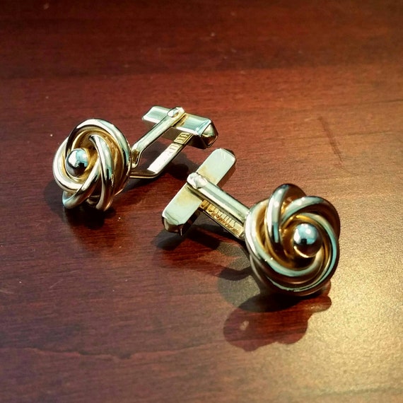 Vintage Rose Swirl Cufflinks, 1940's 50's Swank, … - image 1