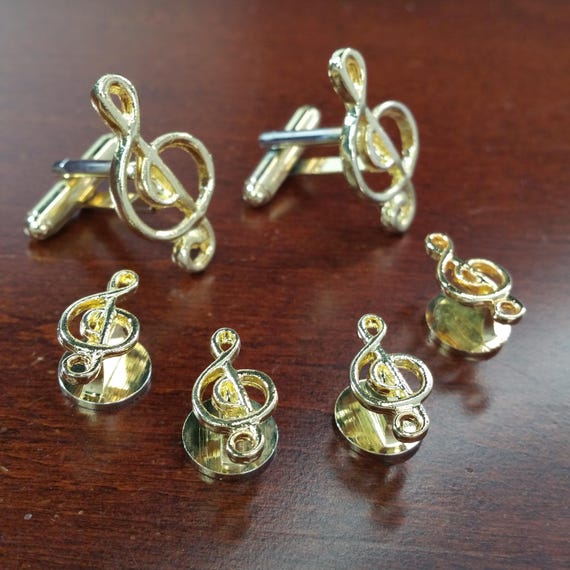 Musical G Clef Gold Studs and Cufflinks Set Musical G Clef Gold Studs and Cufflinks Set