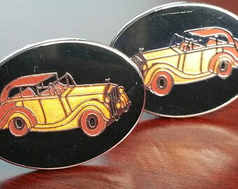 Boutons De Manchette Argent Sterling Walter Bauman - Motif Voiture/train/avion écossais émaillé - Neuf Avec étiquettes