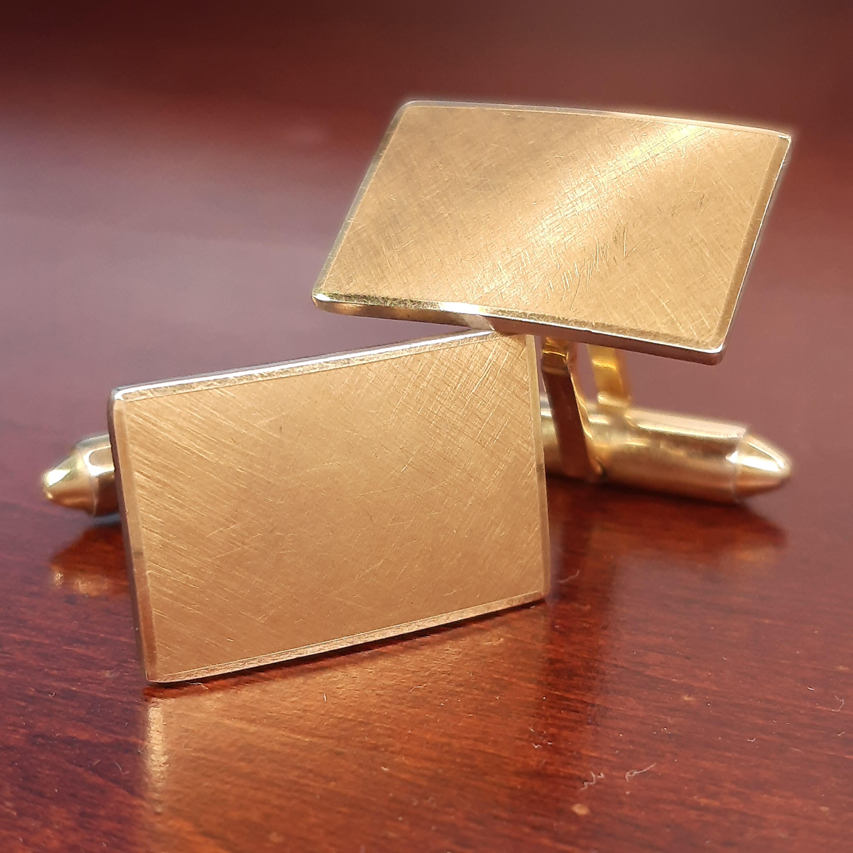 Krementz Gold Cufflinks, 1930's Art Deco Brushed Finish, 14K Gold