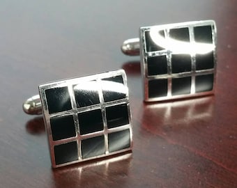 Vintage sterlingonyx-manchetknopen, 925-zilver en zwarte steenmatrix, formeel rokkostuum accessoire voor bruiloft bruidegom, zwarte stropdas manchetknopen