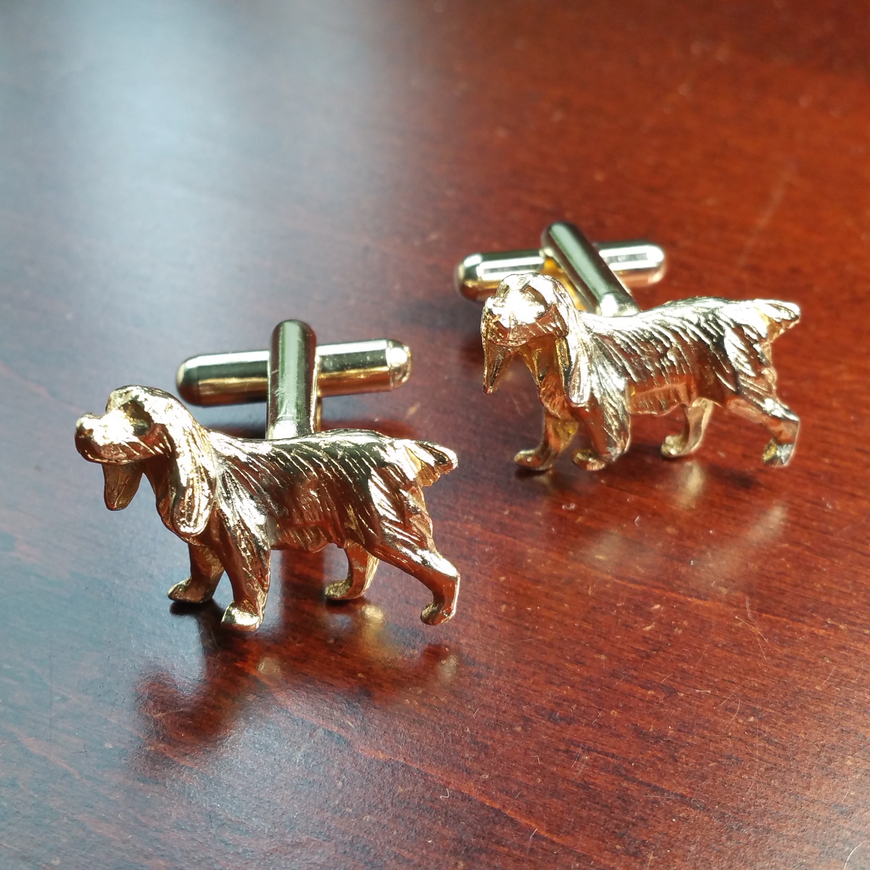 Vintage Dog Cufflinks, Setter Cufflinks, Basset Hound Cuff Links for Hunters, Pointer, Dog Owner, Dog Jewelry, Gold Tone, Dog Silhouette