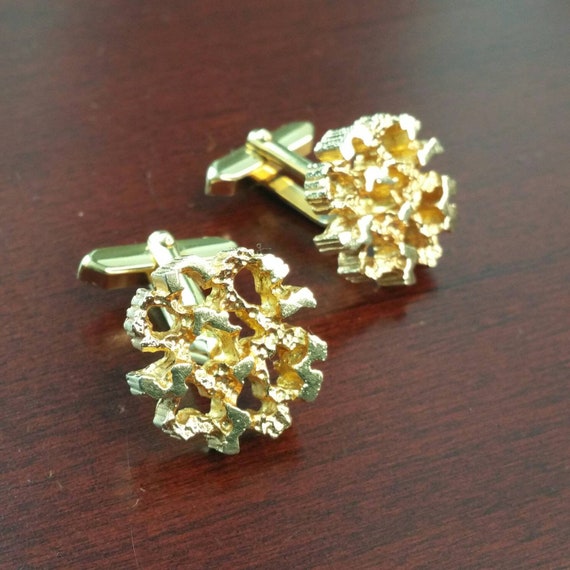 Vintage Gold Nugget Cufflinks, 1960's Designer Cu… - image 3