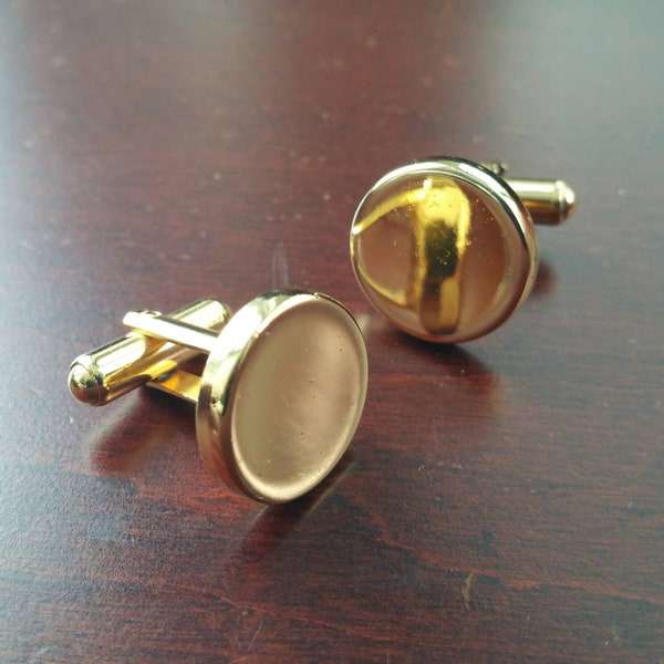 Vintage Gold Military Cufflinks, 1960's Simple Round Concave Cuff Link Accessories, Stamped 491, Military Insignia, Basic Gold Plate Buttons