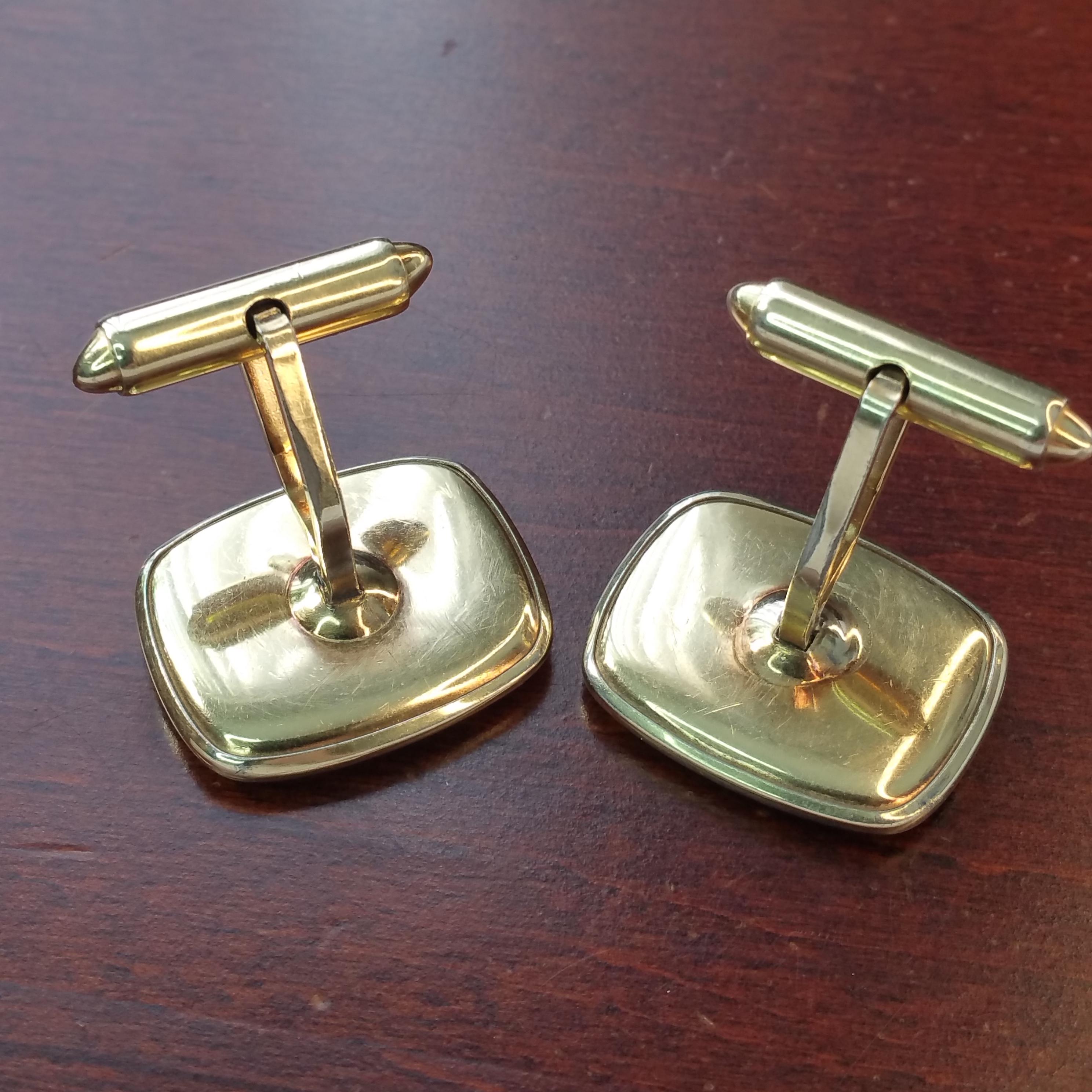 Boutons De Manchettes Anciens En Argent Et œil De Tigre - Occasion - Bijou Vintage Pour Homme