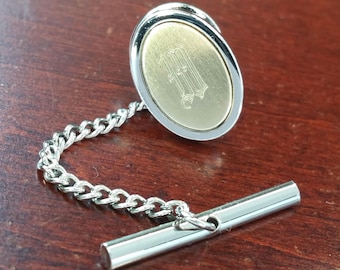 Épingle De Cravate Vintage Initial D Avec Chaîne - Monogramme, Métal, Occasion