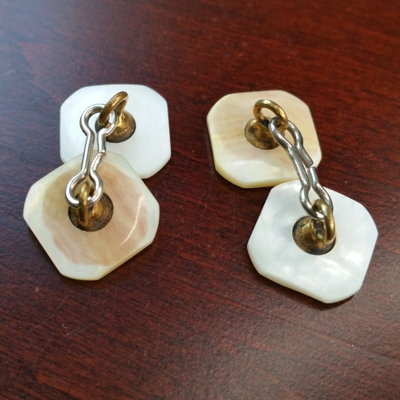 Antique Mother of Pearl Cufflinks, Squared White … - image 7