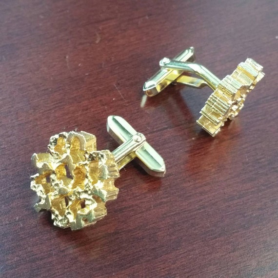 Vintage Gold Nugget Cufflinks, 1960's Designer Cu… - image 4