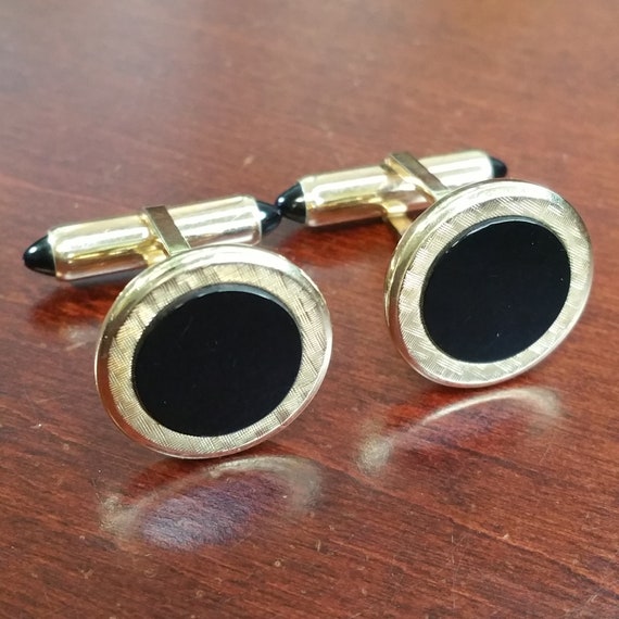 Boutons De Manchettes Homme Carrés En Or 14 Carats Avec Onyx Noir - Occasion, Signes D'usure