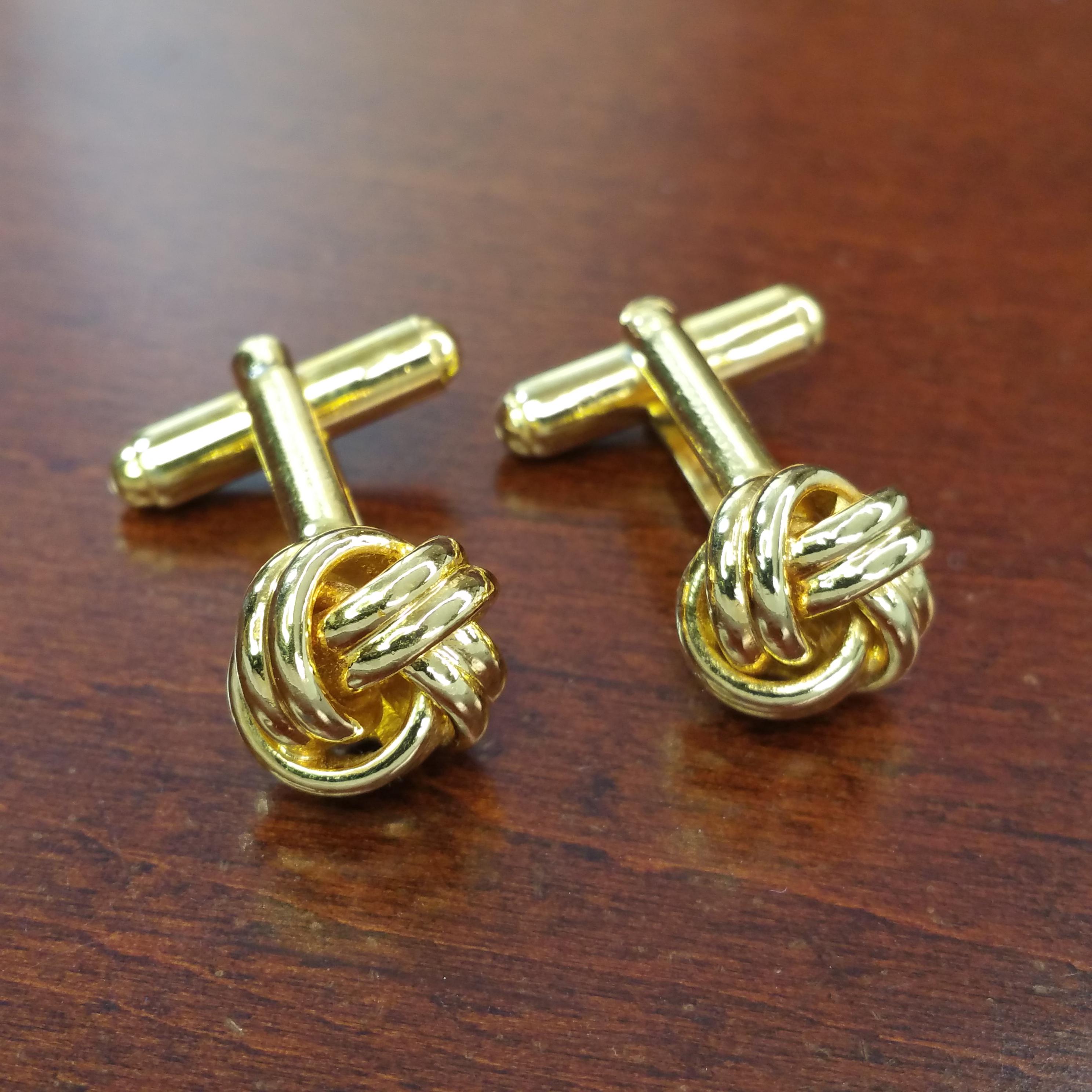 Vintage Knot Cufflinks, Woven Infinity Nautical Knot Design, Polished Yellow Gold Plate Formal Suit Accessory for Tuxedo, Wedding Groom Gift