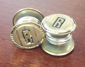 Antique Cufflinks, 1920's Art Deco Snap Link Letter 
