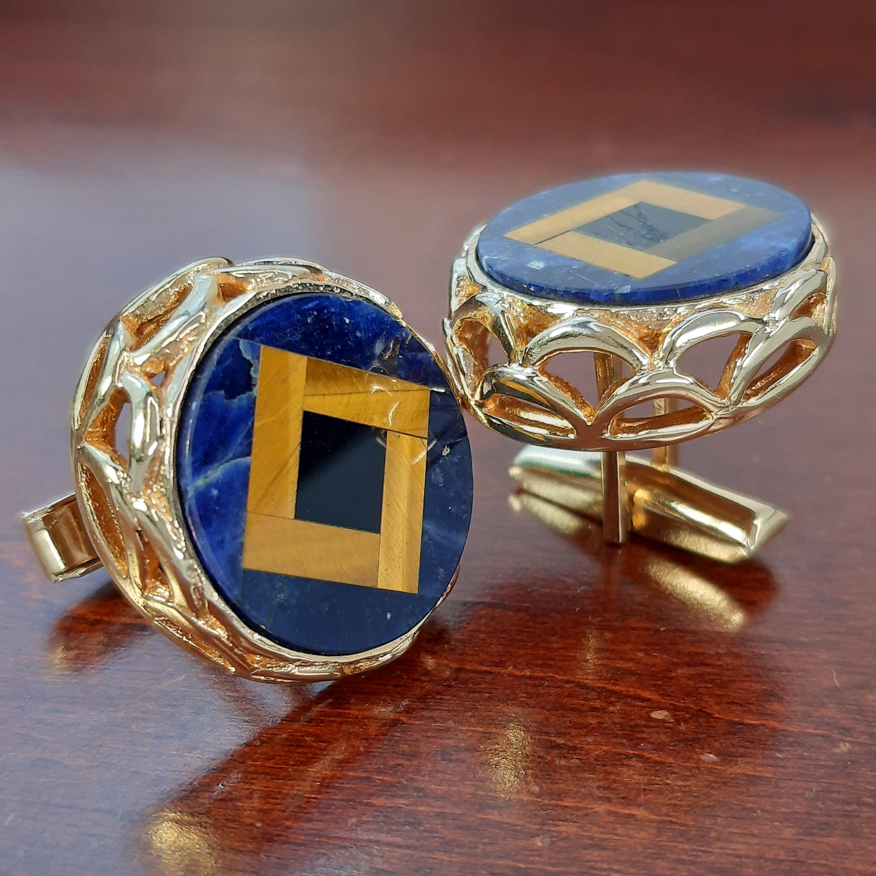 Boutons De Manchette Vintage Argentés à Motif Mosaïque - Occasion Pour Homme