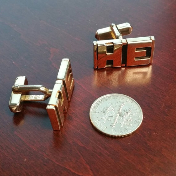 Vintage "HE" Initial Cufflinks, 1940's 50's Swank… - image 5