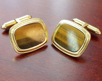Boutons De Manchette Vintage En Argent Sterling Avec Pierre Oeil De Tigre - Pour Homme
