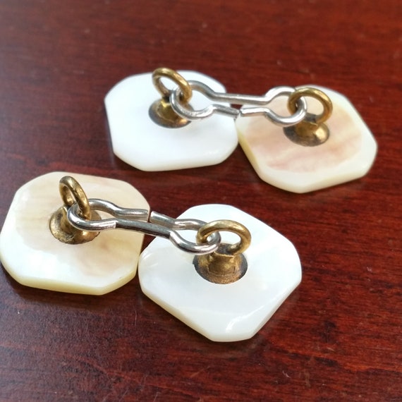 Antique Mother of Pearl Cufflinks, Squared White … - image 6