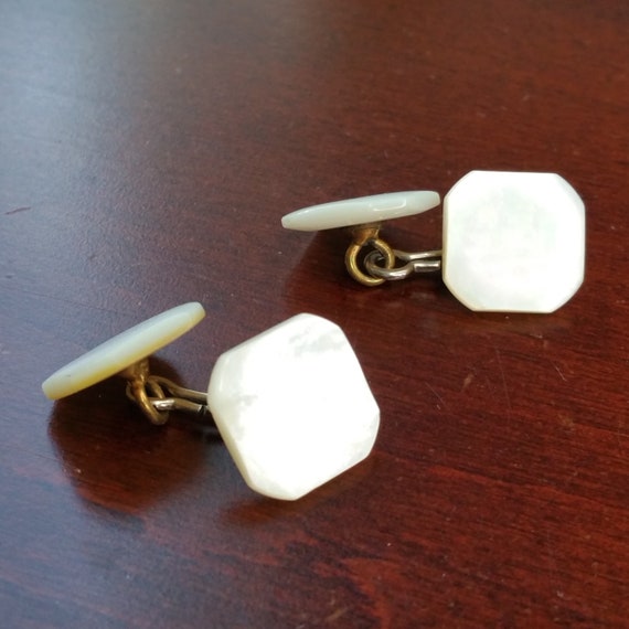 Antique Mother of Pearl Cufflinks, Squared White … - image 5