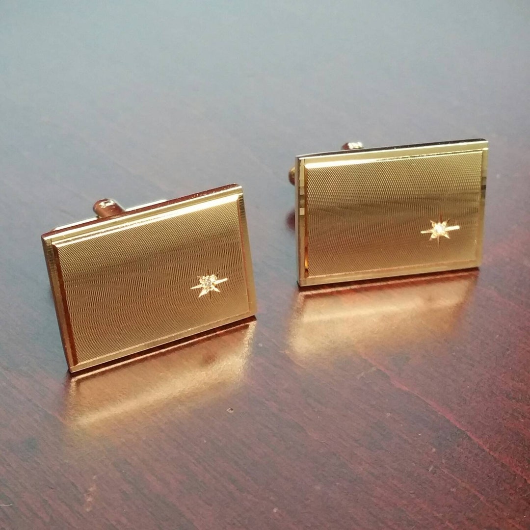 Vintage Diamond Cufflinks 1960's Simmons Gold Plated Etsy