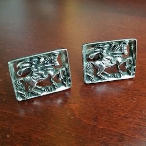 Vintage Horse Cufflinks, 1960&#39;s Historical Cuff Link Accessories, Horseback Rider, Paul Revere, Knight, Spanish Conquistador, Messenger