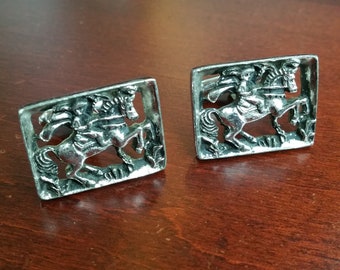 Vintage Horse Cufflinks, 1960's Historical Cuff Link Accessories, Horseback Rider, Paul Revere, Knight, Spanish Conquistador, Messenger