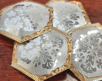 Gemelos de oro amarillo de 14 quilates e incrustaciones de platino de la década de 1920, diseño geométrico Art Déco con grabado guilloché, botones de esmoquin antiguos, joyería fina para caballeros.