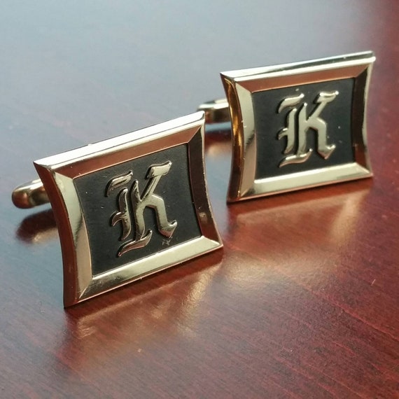 Vintage Cufflinks, Initial "K" Cufflinks, Square … - image 1