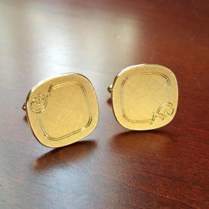 Vintage Engraved Cufflinks, 1960's Swank Floral Engraving, Gold Formal Suit Accessories, Rounded Square Cuff Links, Wedding Gift for Groom