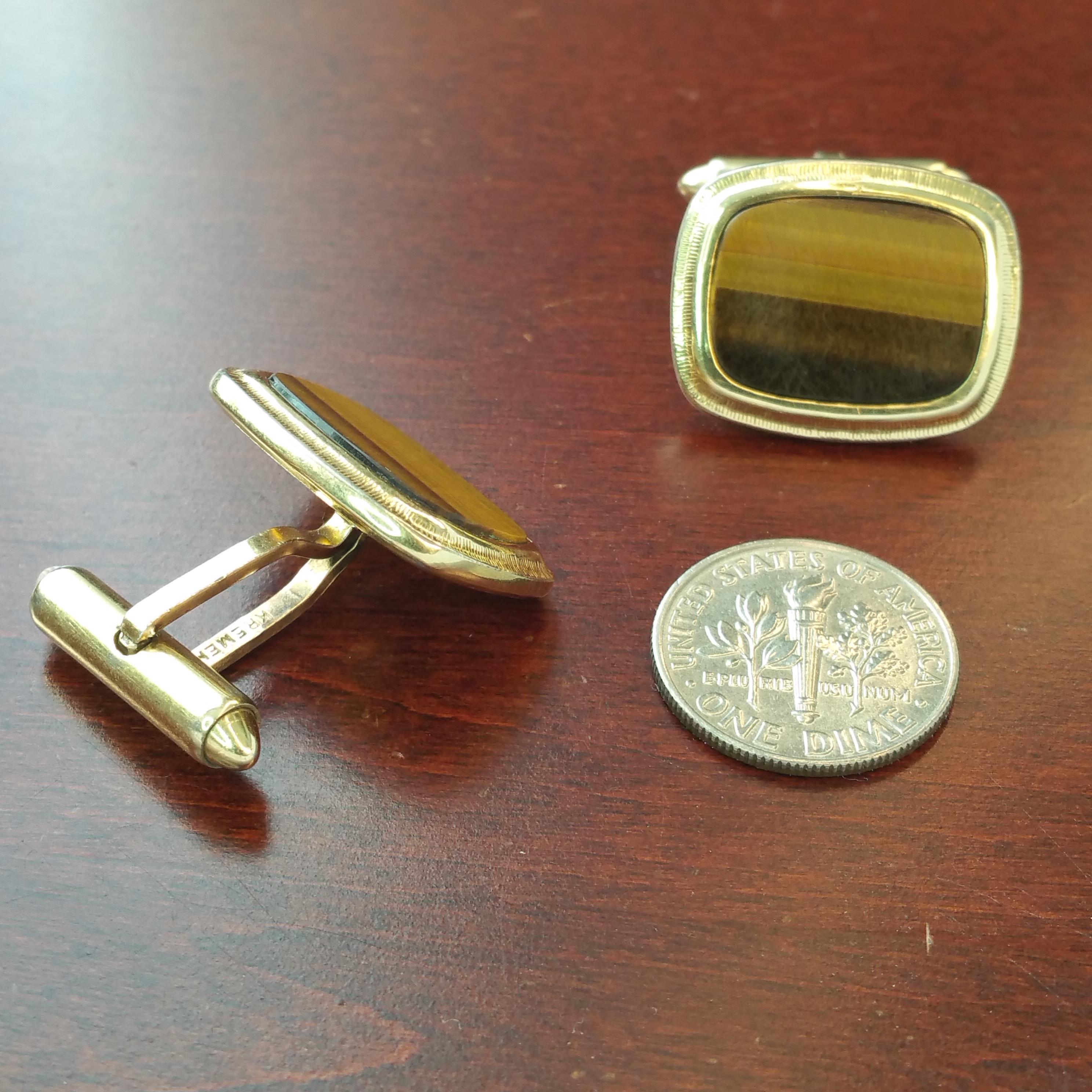 Boutons De Manchettes Anciens Argent Et œil De Tigre | Boutons Manchette Vintage œil De Tigre