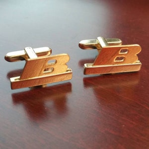 Vintage Initial &quot;B&quot; Cufflinks, 1940&#39;s Hickok Letter B Monogram Cuff Link Accessories, Gold Tone, Personalized Name Gift for Wedding, Groom