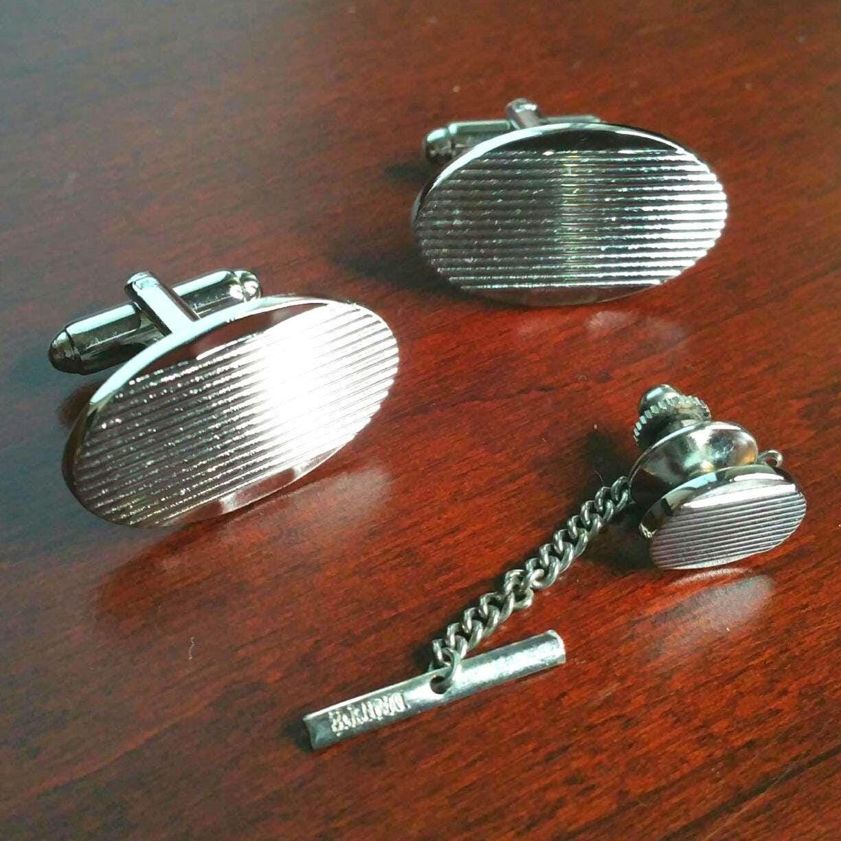 Vintage Cufflinks & Tie Pin 3 Piece Set, 1960's Suit Accessories