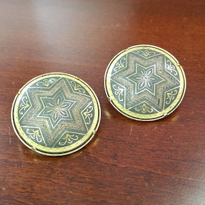 Vintage Damascene Cufflinks, Geometric Theme 24k Gold Leaf, Large Spanish Toledo Suit Accessories, Gold & Black Men&#39;s Gift for Wedding Groom