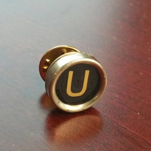 Vintage Letter U Tie Pin, Typewriter Key Pin, Initial U Tie Accessory, Monogram U Lapel Pin, Mid Century Personalized Name Gift for Writer