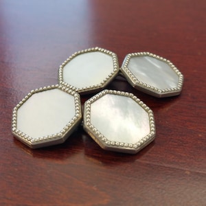 Vintage Cufflinks, 1920&#39;s White Mother of Pearl Shell, Silver Tone, Double Sided Wedding Cuff Links, Gift for Groom, Park Roger Tux Buttons