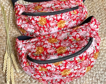 Banana bag in floral red cotton, Kloume