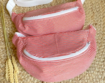Striped cotton banana bag, red and white sailor fabric, Kloume