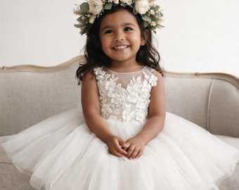 3D Flower Girl Dress: Lace & Tulle Birthday Wedding Dress