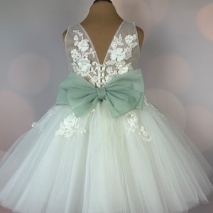 Flower girl dress, 3D dress, Birthday Dress, Baby Dress, Lace Dress, Tulle Dress, Wedding, Sage, KIERA