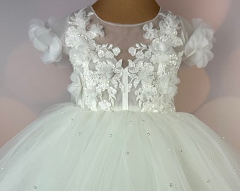 Flower girl dress, 3D dress, Birthday Dress, Baby Dress, Lace Dress, Tulle Dress, Wedding, MODEL PENELOPE PEARL