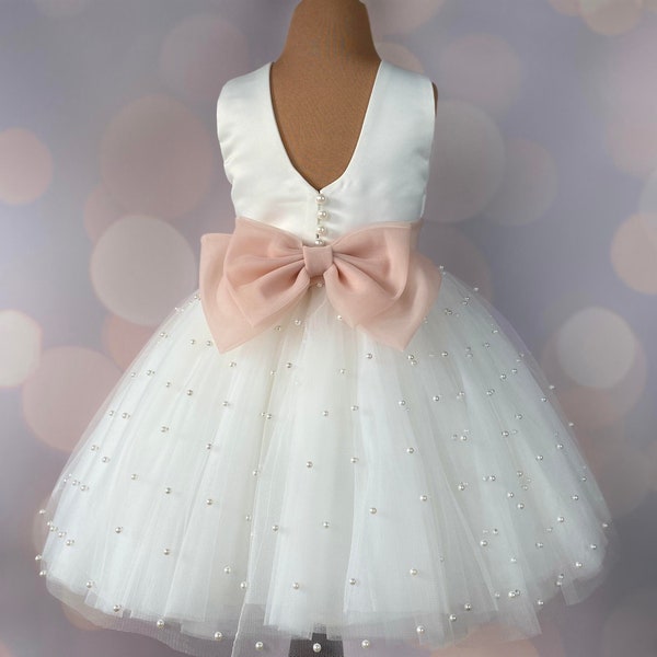 First Birthday Dress,Flower girl dress, Birthday Dress, Blush dress, Baby Dress, Lace Dress, Tulle Dress, Wedding, MODEL IB001