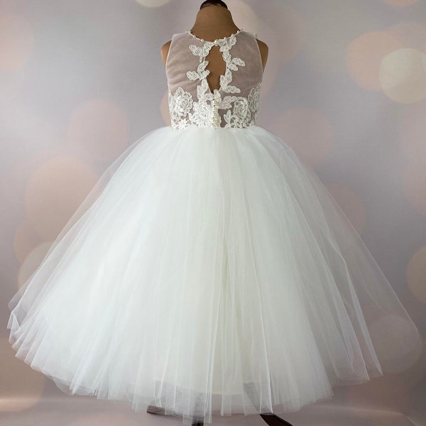 Ivory Flower girl dress, Birthday Dress, Baby Dress, Lace Dress, Tulle Dress, Wedding, MODEL ICH014F