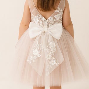 Blush Tulle Flower Girl Dress: Gold Rose 3D Flowers