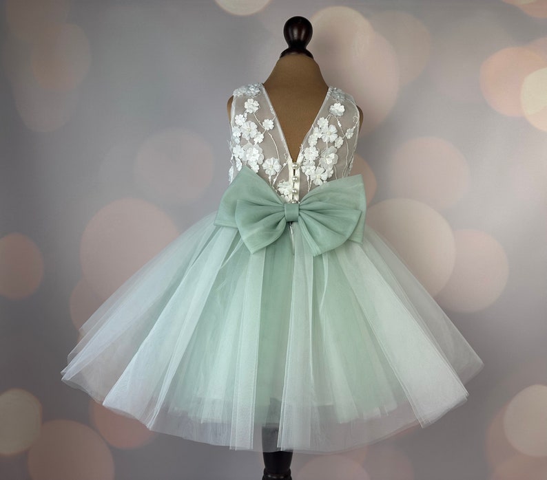 Robe de demoiselle d'honneur, vert sauge, robe 3D, robe d'anniversaire, robe de bébé, robe en dentelle, robe en tulle, mariage, robe champagne MODÈLE CHLOE SAGE image 2