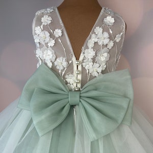 Sage sleeveless flower girl dress, sage green, 3D dress,  Baby Dress, Lace Dress, Tulle Dress, Wedding, Champagne Dress MODEL CHLOE SAGE