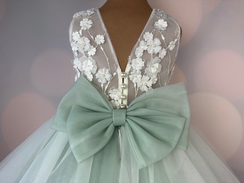 Robe de demoiselle d'honneur, vert sauge, robe 3D, robe d'anniversaire, robe de bébé, robe en dentelle, robe en tulle, mariage, robe champagne MODÈLE CHLOE SAGE image 1