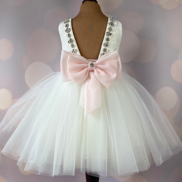 Flower girl dress, Birthday Dress, Rhinestones Dress, Baby Dress, Lace Dress, Tulle Dress, Wedding, MODEL II027