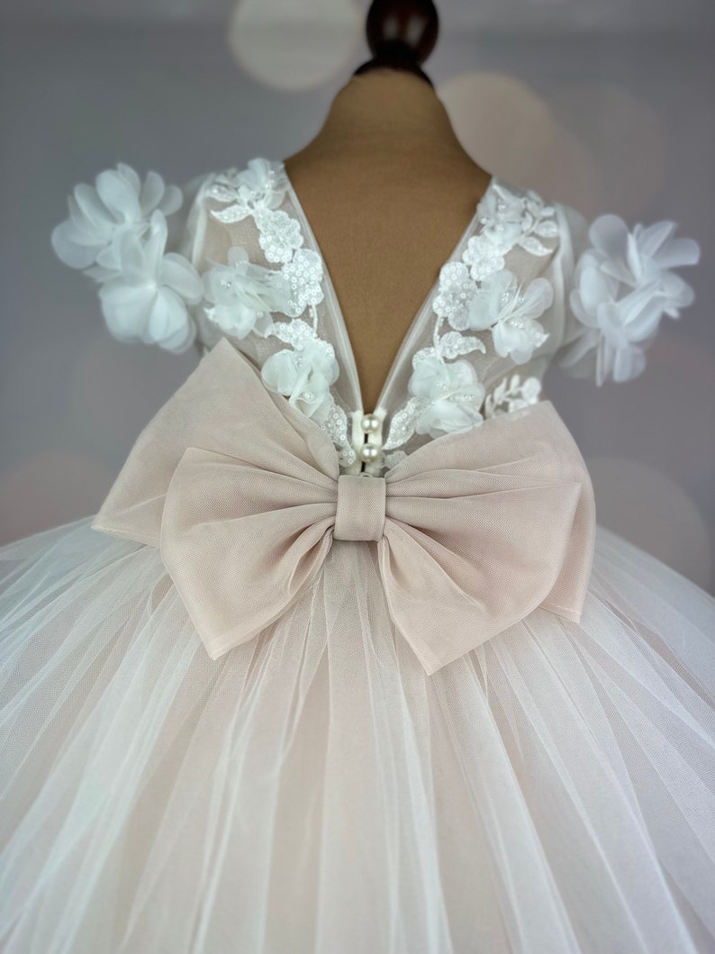 Blumenmädchenkleid, blush, 3D Kleid, Geburtstagskleid, Babykleid, Spitzenkleid, Tüllkleid, Hochzeit, MODEL PENELOPE Bild 6