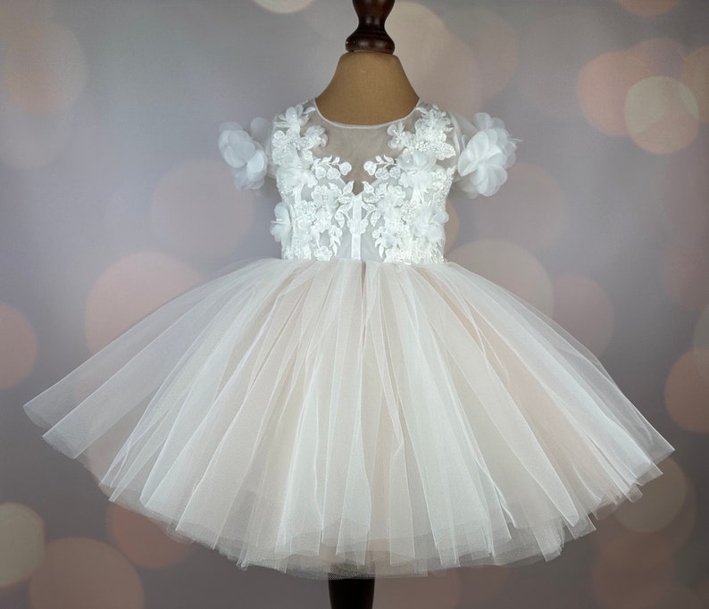 Flower girl dress, blush, 3D dress, Birthday Dress, Baby Dress, Lace Dress, Tulle Dress, Wedding, MODEL PENELOPE image 5