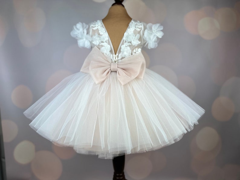 Flower girl dress, blush, 3D dress, Birthday Dress, Baby Dress, Lace Dress, Tulle Dress, Wedding, MODEL PENELOPE image 8